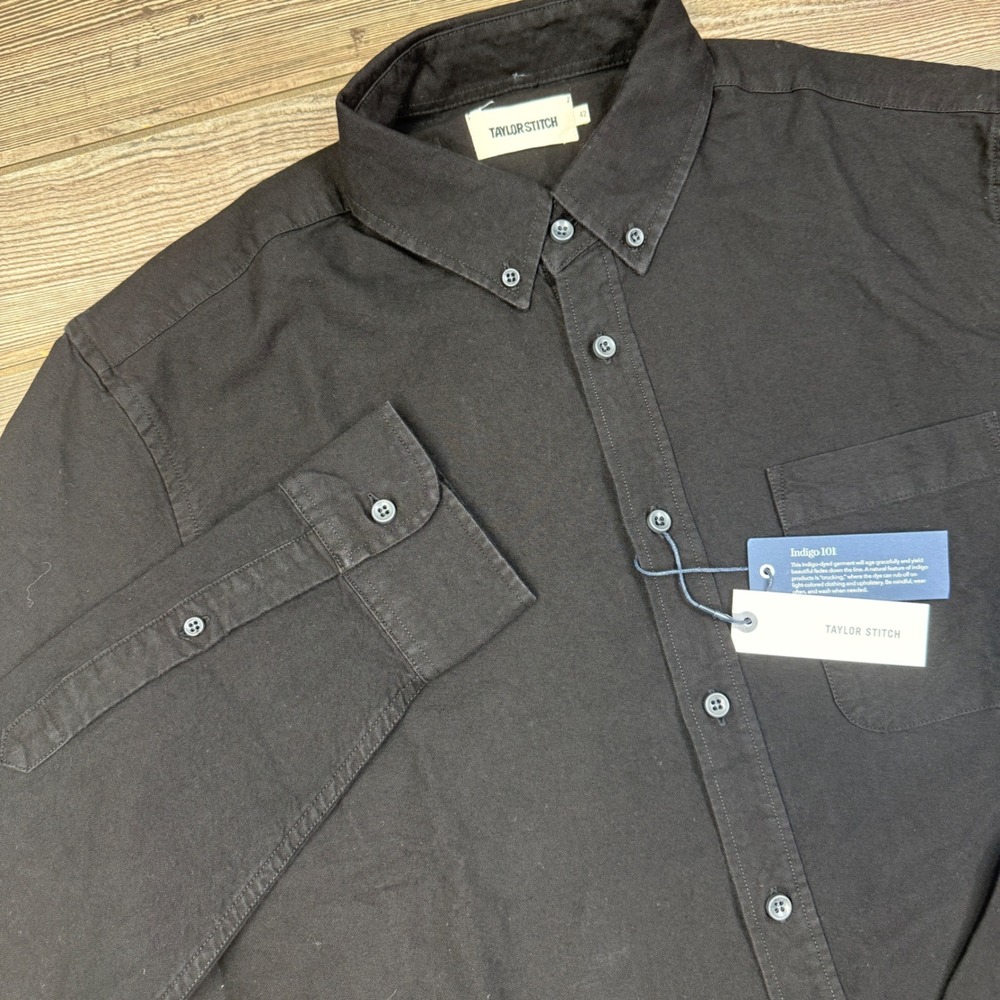 Taylor Stitch Men 42 LARGE The Jack Shirt Black Indigo Oxford Organic Cotton NWT